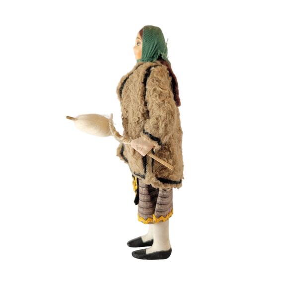 Vintage 7.5" Eastern European Folk Doll 8" Handmade Spinning Wool Costume - Picture 4 of 16